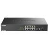 D-Link DGS-1010MP Switch Gigabit Max PoE a 10 porte (8 porte Gigabit PoE+ da 30 W, budget PoE 125 W, uplink in fibra ottica SFP, senza ventole, silenzioso, risparmio energetico, alloggiamento in