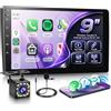 Rimoody Autoradio 2 Din con Wireless Carplay Android Auto You-Tube Vi-Link Bluetooth FM/RDS DSP EQ, 9 Pollici Touchscreen Radio Doppio Din Mirror Link USB Controllo del Volante Telecamera Posteriore