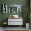 Kiamami Valentina - Mobile bagno sospeso 100 cm bianco con top rovere, 2 cassetti, specchio 100x60 con lampada, già assemblato