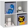 ZONEKIZ Scaffale Portagiochi per Bambini, Libreria per Bambini con 4 Scomparti e Contenitori per Cameretta e Scuola, 61.8x29.9x61.8cm, Bianco