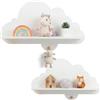 COSTWAY Set di 2 Mensole da Muro per Bambini, Libreria da Parete a Nuvole in Legno Massello con 2 Ganci, Porta Libri e Giocattoli, Facile da Pulire, per Cameretta Decorazione (Bianco)