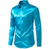 NewL Camicia da Uomo in Raso di Seta a Maniche Lunghe, con Bottoni, per Feste, Balli Studenteschi, Matrimoni, Blu, S