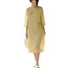 NFYM Abito Cheongsam in lino per le donne primavera al ginocchio lungo elegante ricamato retrò tunica abbigliamento, Giallo chiaro., XX-Large