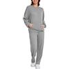 Generic Set di pigiama a nido d'ape, da donna, con cappuccio, comodo pigiama per la casa, abbigliamento da notte a maniche lunghe con scollo a V, leggero e accogliente, set di pigiami larghi alla moda casual