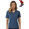 Merino.tech 100% Merino T Shirt Damen - Merinowolle Sport Wandern Thermoshirt Damen + Wandersocken (Medium, Denim V-Neck)