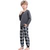 Comfyouth Pigiama da Ragazzo, a Maniche Lunghe, 2 Pezzi, con 2 Tasche, Set Pigiama Invernale per Bambini, Maglietta a Maniche Lunghe e Pantaloni a Quadretti con Coulisse 14-16 Anni Grigio + Nero