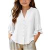 Mjjsk Camicie per ragazze con volant a maniche corte con bottoni camicia per bambini estate leggera traspirante top per bambini casual moda scollo a V camicette, bianco, 13-14 Anni