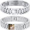 QKX Immagine personalizzata Bracciale con testo Cinturino per orologio Bracciale a maglie in acciaio inossidabile Incisione personalizzata Foto/Testo/Nome Bracciale Gioielli per uomo