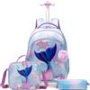 Egchescebo Zaino con Rotelle Bambina Trolley Sirena Zainetto Asilo Scuola Elementare Primaria 17" 3PCS Borsa Pranzo Portamatite Media Carrello Valigia Ragazza per Valigia da Viaggio Blu Cielo
