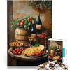 AITEXI Puzzle da 1000 pezzi per adolescenti Natura morta con vino e spaghetti Regali di giochi impegnativi Giocattoli per la decorazione della casa 52x38cm