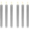 Relaxdays Candele LED a stelo, set 6 pz, 25x2 cm, fiamma tremolante, vera cera, scanalate, senza fiamma, grigio chiaro
