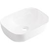 Aqua Uno AQUAUNO - Lavabo da appoggio Nina, 47 x 33 cm, rettangolare, in ceramica bianca, senza foro per rubinetto e troppopieno, in ceramica sanitaria
