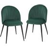 HOMCOM Set di 2 Sedie Sala da Pranzo in Velluto Gambe Acciaio Verde Scuro