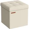 SONGMICS Cassapanca, Pouf Contenitore, Poggiapiedi Pieghevole da 30 x 30 cm, Ottomano con Stoccaggio, Regge fino a 130 kg, per Soggiorno, Camera da Letto, Dormitorio, Bianco Crema LSF028W01