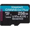 Kingston Canvas Go Plus microSDXC Scheda Di Memoria Gen4 200MB/s A2 U3 V30 256GB Confezione Singola Senza Adattatore-SDCG4/256GBSP