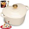 Overmont Pentola in Ghisa Smaltata a Forma di Cuore - 1.89L Casseruola con Coperchio e Libro di Ricette - Per Cucina, Forno, Stufare e Arrostire - Regalo Matrimonio e Festività - Bianco