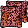 Paoletti Colette Cuscino imbottito in raso con stampa animalier frange - Confezione doppia