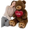 MorisMos 130cm Orso Peluche Gigante con Love, XXL Marrone Orsacchiotto di Peluche Grande Morbido Orsetto Pupazzo Regalo per Bambino Fidanzata Compleanno San Valentino