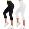 SINOPHANT Confezione da 2 leggings Capri da donna, morbidi pantaloni da yoga a vita alta per allenamento atletico, Nero/Bianco, L-XL