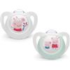 NUK Peppa Pig Star - Ciuccio in silicone ortodontico, 0-6 mesi, senza BPA, 2 pezzi, colore: bianco e verde