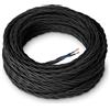 Amarcords - Cavo elettrico tessile colore NERO trecciato seta 1 metro a 2 conduttori 2x075 - Filo rivestito in tessuto colorato vintage per lampade lampadari applique e abat jour.