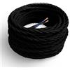 Amarcords - Cavo elettrico tessile colore NERO trecciato juta 1 metro a 2 conduttori 2x075 - Filo rivestito in tessuto colorato vintage per lampade lampadari applique e abat jour.