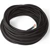 Amarcords - Cavo elettrico tessile colore NERO, tondo, seta, 1 metro, con messa a terra 3x0,75mm - Filo rivestito in tessuto colorato vintage per lampade lampadari applique e abat jour.