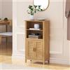 [en.casa] Mobile Contenitore a 2 Ante Armadietto Multiuso in Bambù Naturale con Scomparti Aperti Vani Portaoggetti e Ripiani per Bagno Cucina Ingresso 92 x 50 x 25 cm