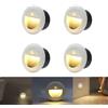 FWoche luci scale esterne con sensore movimento, 1.5W 3000K Lampada da parete rotonda da incasso con scatola da incasso 65mm, per Interno scale giardino viale gradini, IP65 in Alu, Bianco, 4 pezzi