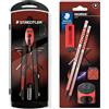 STAEDTLER NORIX set di compassi a regolazione rapida, blister con 2 matite HB, gomma e temperino singolo, corallo