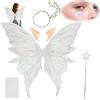 XEERUN Ali da fata per ragazze e donne, ali di farfalla per adulti, set per travestimento da elfo e farfalla, bacchetta magica e corona per costume di Halloween, accessori da sposa per damigelle