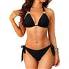 Rayson Bikini Donna Due Pezzi Elegante Costume da Bagno Halter Mare a V con Fibbie Metallici Dorati Set Bikini Top e Slip con Fiocco Lacci Laterali(Blu, L)