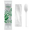 MAQA 100 Kit Cucchiaio Riutilizzabile in CPLA + Tovagliolo 2 Veli - Imbustati Singolarmente - Compostabili e Certificati per Uso Alimentare - Ideali per Catering, Take Away, Eventi e Uffici