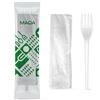 MAQA 100 Kit Forchetta Riutilizzabile in CPLA + Tovagliolo 2 Veli - Imbustati Singolarmente - Compostabili e Certificati per Uso Alimentare - Ideali per Catering, Take Away, Eventi e Uffici