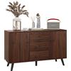 HOMCOM Credenza Moderna in Legno e Truciolato con 2 Armadietti e 3 Cassetti, 127x40x76 cm, Marrone e Nero