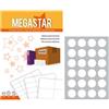 Megastar Etichette bianche rotonde con margini Megastar 24 et./foglio conf. da 100 fogli d.40 mm - LP4MS-40 - F10327