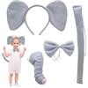 TSHAOUN 4 Pezzi Elefante Cosplay Set Costume Elefante Orecchie Coda e Fiocco Naso di Elefante per Dress Up per Bambini Donne Ragazze Carino Costume Party Decoration Halloween e Carnevale (Elefante)