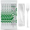 MAQA 100 Kit Forchetta Riutilizzabile in CPLA + Tovagliolo 2 Veli - Compostabili, Imbustati Singolarmente - Certificati per Uso Alimentare - Perfetti per Catering, Eventi, Uffici e Take Away