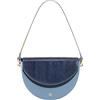 DUDU Borsa Donna a Tracolla in Vera Pelle, Mezzaluna Rigida, Made in Italy, Borsetta con Patta e Doppia Tracolla, Chiusura Magnetica Blue elaphe