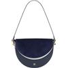 DUDU Borsa Donna a Tracolla in Vera Pelle, Mezzaluna Rigida, Made in Italy, Borsetta con Patta e Doppia Tracolla, Chiusura Magnetica Navy suede
