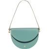 DUDU Borsa Donna a Tracolla in Vera Pelle, Mezzaluna Rigida, Made in Italy, Borsetta con Patta e Doppia Tracolla, Chiusura Magnetica Salvia