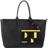 DUDU Borsa Donna Shopper Grande in Pelle e Tessuto - Borsa Tote Shopping Capiente Elegante e Funzionale con Bustina da Polso Removibile Black_bright yellow