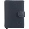 DUDU Portafoglio Portacarte Uomo in Pelle Protezione RFID, Piccolo Miniwallet con Cardprotector in Alluminio, Porta Banconote e Chiusura a Bottone Navy