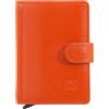 DUDU Portafoglio Portacarte Uomo in Pelle Protezione RFID, Piccolo Miniwallet con Cardprotector in Alluminio, Porta Banconote e Chiusura a Bottone Arancio