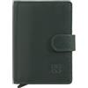 DUDU Portafoglio Portacarte Uomo in Pelle Protezione RFID, Piccolo Miniwallet con Cardprotector in Alluminio, Porta Banconote e Chiusura a Bottone Mangrove