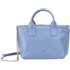 DUDU Borsa Donna Piccola a Tracolla in Vera Pelle, Borsa Mini Bag da Sera Elegante, 22 x 13 cm, Doppi Manici, Tracolla a Catena, Chiusura Zip Blu pastello