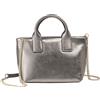DUDU Borsa Donna Piccola a Tracolla in Vera Pelle, Borsa Mini Bag da Sera Elegante, 22 x 13 cm, Doppi Manici, Tracolla a Catena, Chiusura Zip Argento