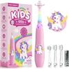 ReDISEN Spazzolino elettrico per bambini di età 1-2-3 anni, spazzolino sonico per bambini con 4 modalità e luce LED per una pulizia divertente, pulizia a 360 gradi IPX7 impermeabile, timer intelligente e 4