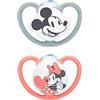 NUK Tettarella Space | 6-18 mesi | Ciuccio con aerazioni extra larghe | Silicone senza BPA | Disney Topolino e Minnie Mouse, Grigio e Rosa | 2 pezzi