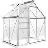 Outsunny Serra da Giardino in Policarbonato con Telaio in Lega di Alluminio 2.5㎡, Serra per Orto con Fondazione, Grondaie, Finestra a Tetto Regolabili, Porta a Battente, per Piante, Anti UV, Argento